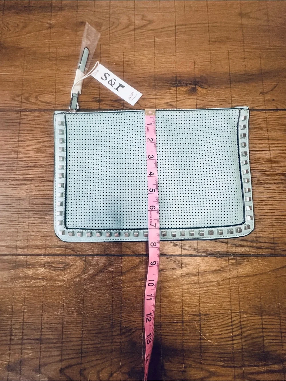 NWT Summer & Rose Perforated Studded Clutch Pale Turquoise NWT